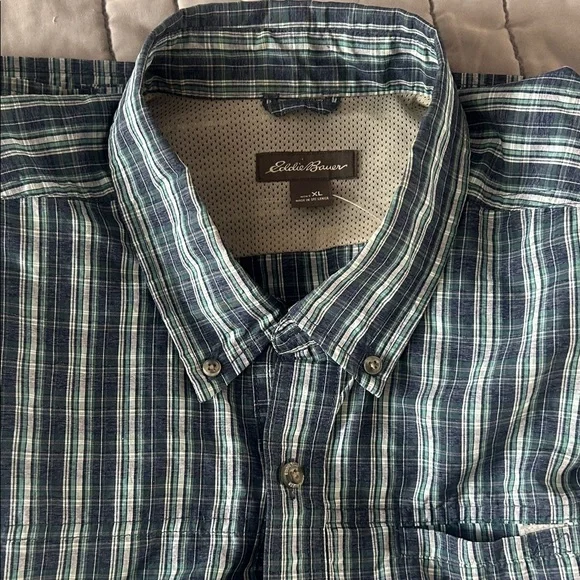 Eddie Bauer Men's Green and Blue Striped Shirt xL - Picture 10 of 10